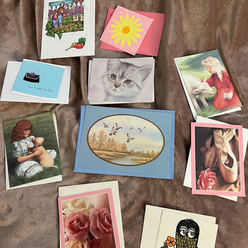 Set of 10 Assorted Vintage Cards with Animal and Floral Designs